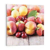 Obraz na płótnie 70x70 - brzoskwinie i wiśnie - owoce, brzoskwinie
