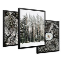 Zestaw obrazy w ramie 50x70 galeria - Las, zima, kawa - rama czarna