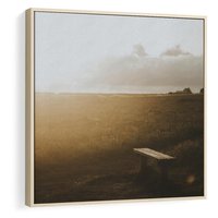 Obraz w ramie 50x50 - Mglisty zachód słońca na ławeczce - mgła, zachód - rama drewno