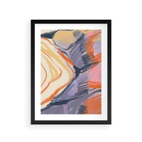 Plakat w ramie 30x40 - Pokreślony Świat - abstrakcyjne formy, odcienie pomarańczu i fioletu - rama czarna