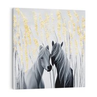 Obraz na płótnie 70x70 - Boho Marzenie - nowoczesna grafika, białe konie