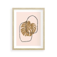 Plakat w ramie 40x50 - Liście w Beżowym Minimalizmie - minimalistyczny obraz, liście monstery - rama drewno