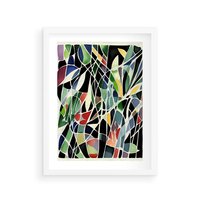 Plakat w ramie 40x50 - Taniec Plam i Kształtów - abstrakcyjny akwarelowy obraz, plamy - rama biała