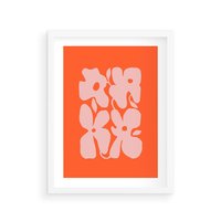 Plakat w ramie 30x40 - Taniec Abstrakcji - kwiaty, energetyczne pomarańczowe tłó - rama biała