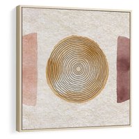Obraz w ramie 80x80 - Zapisane w promieniach słońca - beżowe strukturalne tło, koła - rama drewno