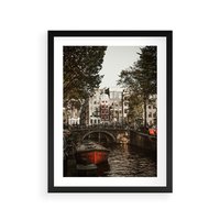 Plakat w ramie 50x70 - Jesienne Uroki Holandii: Kanały i Most - Holandia, kanały - rama czarna