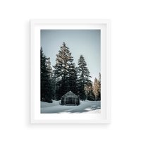Plakat w ramie 40x50 - Chatka w Górach w Czasie Zimy - chatka w górach, zima - rama biała