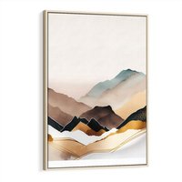 Obraz w ramie 70x100 - Góry Tonące w Pastelach - złote pastelowe góry, akwarela - rama drewno