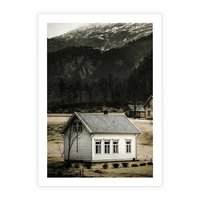 Plakat bez ramy 50x70 - Ciepło i Urok Górskiego Domku - domek w górach, sepia