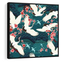 Obraz w ramie 50x50 - Żurawie Wachlarze - orientalne japońskie żurawie, grafika - rama czarna