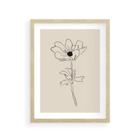 Plakat w ramie 40x50 - Przenikający Dialog - szkic kwiatu, mnimalistyczny szkic - rama drewno