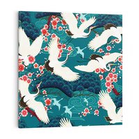 Obraz na płótnie 80x80 - Żurawie Wachlarze - orientalne japońskie żurawie, grafika