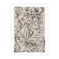 Plakat bez ramy 50x70 - Kobiecy Portret Duszy - beżowe tło, czarny szkic nowoczesnych kwiatów