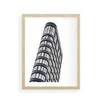 Plakat w ramie 50x70 - Wieżowiec na Monochromatycznym Obrazie - architektura, wieżowiec - rama drewno
