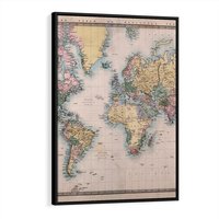 Obraz w ramie 50x70 - Światło Przeszłości - retro mapa świata, mapa - rama czarna