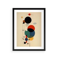 Plakat w ramie 40x50 - Migocące Impresje Odniesień - abstrakcyjna geometryczna kompozycja, koła linie - rama czarna