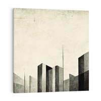 Obraz na płótnie 50x50 - Mroczne Wieżowce - postarzana grafika, perspektywa budynków wieżowców