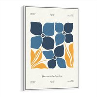 Obraz w ramie 50x70 - Błękitne Nowości - niebieskie kwiaty, nowoczesna sztuka - rama biała