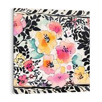 Obraz na płótnie 60x60 - Opowieść w kroplach farb - akwarelowe kwiaty, mocna ornamentowa czarna ramka namalowana dookoła obrazu