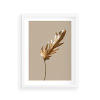 Plakat w ramie 30x40 - Piękno w Detalu - złoty, liść - rama biała