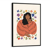 Obraz w ramie 70x100 - Rozplątane Emocje - nowoczesny plakat, kobieta otoczona kwiatami - rama czarna