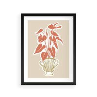 Plakat w ramie 30x40 - Harmonijne Echa - abstrakcyjne kwiaty liście, elegancka kompozycja - rama czarna