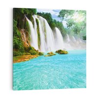 Obraz na płótnie 40x40 - Magia wodospadu - mistyczna dżungla - wodospad, dżungla
