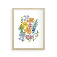 Plakat w ramie 30x40 - Migocące Widoki Kwiatów - akwarelowe polne kwiaty, minimalistyczny plakat - rama drewno