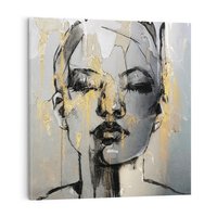 Obraz na płótnie 40x40 - Kobieta - Abstrakcyjne Malowidło - złote, usta abstrakcja