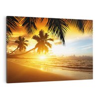 Obraz na płótnie 100x70 - Sielska plaża z palmami i morzem - plaża, morze