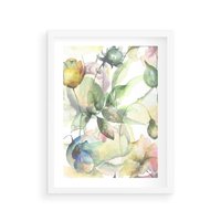 Plakat w ramie 40x50 - Delikatne Kolory - akwarelowe, kwiaty - rama biała
