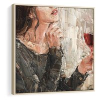 Obraz w ramie 50x50 - Esencja - kobieta wino obraz impresonizm olej na płótnie - rama drewno