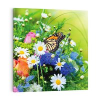 Obraz na płótnie 60x60 - Kwiatowy Taniec - motyl, kwiaty