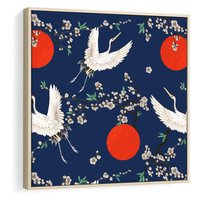 Obraz w ramie 50x50 - Japońskie Żurawie Indygo - sztuka japońska, japonia - rama drewno