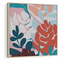 Obraz w ramie 50x50 - Impresje Kształtów - abstrakcyjna kompozycja kwiatowych form, kolor zgaszone - rama drewno