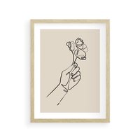 Plakat w ramie 40x50 - Szkic Kwiatu - kwiat w dłoni, szkic - rama drewno