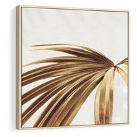 Obraz w ramie 80x80 - Egzotyczny Blask - złote, liście - rama drewno