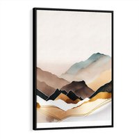 Obraz w ramie 70x100 - Góry Tonące w Pastelach - złote pastelowe góry, akwarela - rama czarna