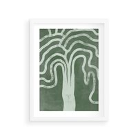 Plakat w ramie 50x70 - Inspirujące Zawiłości Zieleni - abstrakcyjny kształt, zielony plakat - rama biała