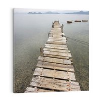 Obraz na płótnie 80x80 - Jeziorne Refleksje - pomost, jezioro