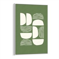 Obraz w ramie 50x70 - Migotliwe Formy - geometryczne boho kształty na brązowym, oliwkowym tle - rama biała