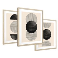 Zestaw obrazy w ramie 50x70 galeria - Geometryczne, grafiki, czarno, biały - rama drewno