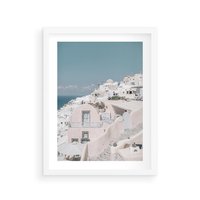 Plakat w ramie 50x70 - Śródziemnomorski Urok - zdjęcie Santorini, białe budynki - rama biała