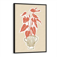 Obraz w ramie 70x100 - Harmonijne Echa - abstrakcyjne kwiaty liście, elegancka kompozycja - rama czarna