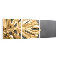 Obraz na płótnie 120x40 - Złoty Liść Monstera - złoty, liść