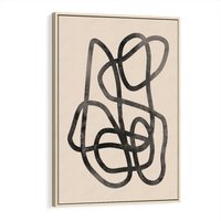 Obraz w ramie 70x100 - Przenikanie Wirtualnych Wymiarów - zaplątane minimalistyczne linie, na bezowym tle - rama drewno