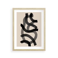 Plakat w ramie 30x40 - Strukturalne Odbicia Innowacji - zaplątane minimalistyczne linie, na bezowym tle - rama drewno