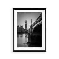 Plakat w ramie 50x70 - Majestatyczny Big Ben w Londynie - Londyn, most - rama czarna