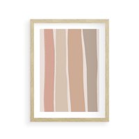 Plakat w ramie 40x50 - Tęczowa Zgaszona Aura - abstakcyjne tęczowe pasy, delikatne odcienie beżu - rama drewno