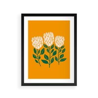 Plakat w ramie 30x40 - Kolorowe Impresje - abstrakcyjna kwiatowa kompozycja, żółte mocne tło - rama czarna